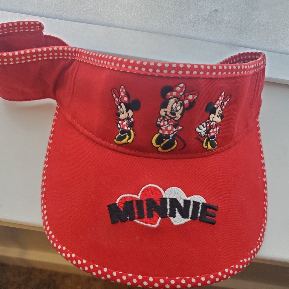 BLACK EMBROIDERY MINNIE MOUSE RED DISNEY VISOR w/ Velcro adjustment